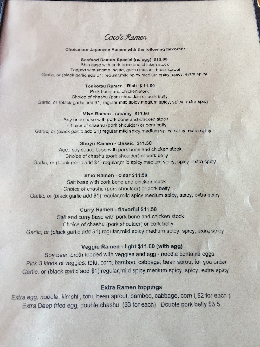 Menu - Coco's Ramen photo 9
